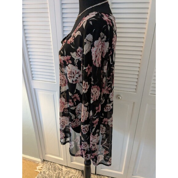 Say Anything Top Women's 1X Boho High Low Long Sleeves Multi Floral Mesh Sheer - Picture 8 of 13